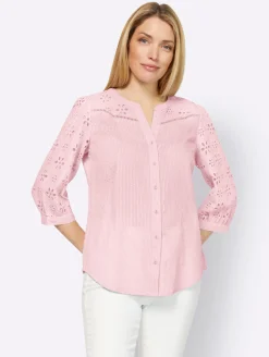 Strandmode|Blusen|heine Baumwollbluse mit Lochstickerei hellrosé