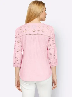 Strandmode|Blusen|heine Baumwollbluse mit Lochstickerei hellrosé