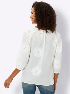 Blusen|heine Baumwollbluse mit Lochstickerei ecru