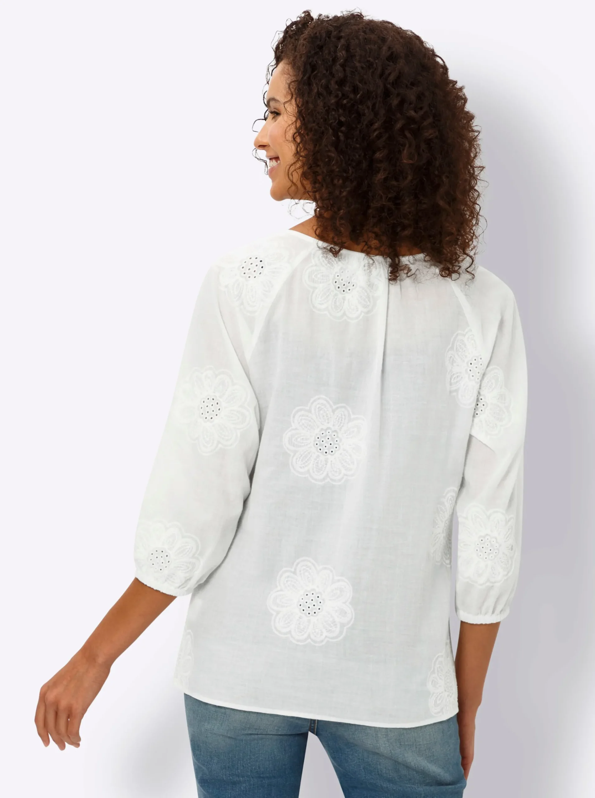 Blusen|heine Baumwollbluse mit Lochstickerei ecru