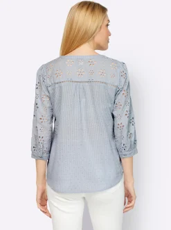 Blusen|heine Baumwollbluse mit Lochstickerei hellblau