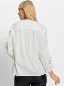 Blusen|heine Baumwollbluse mit raffbarem Ärmel weiß
