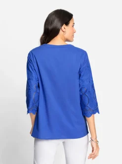 Blusen| Baumwollbluse mit 3/4-Ärmeln royalblau