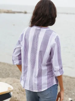 Blusen|Shirts| Baumwollbluse mit Stehkragen, kariert lavendel-weiß-kariert
