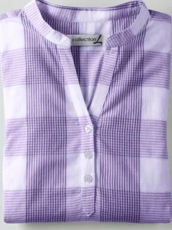 Blusen|Shirts| Baumwollbluse mit Stehkragen, kariert lavendel-weiß-kariert