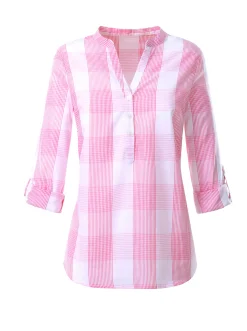 Shirts| Baumwollbluse mit Stehkragen, kariert pink-weiß-kariert