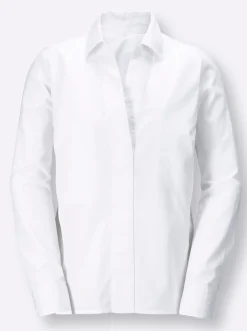 Blusen| Baumwollbluse mit verdeckter Knopfleiste weiß