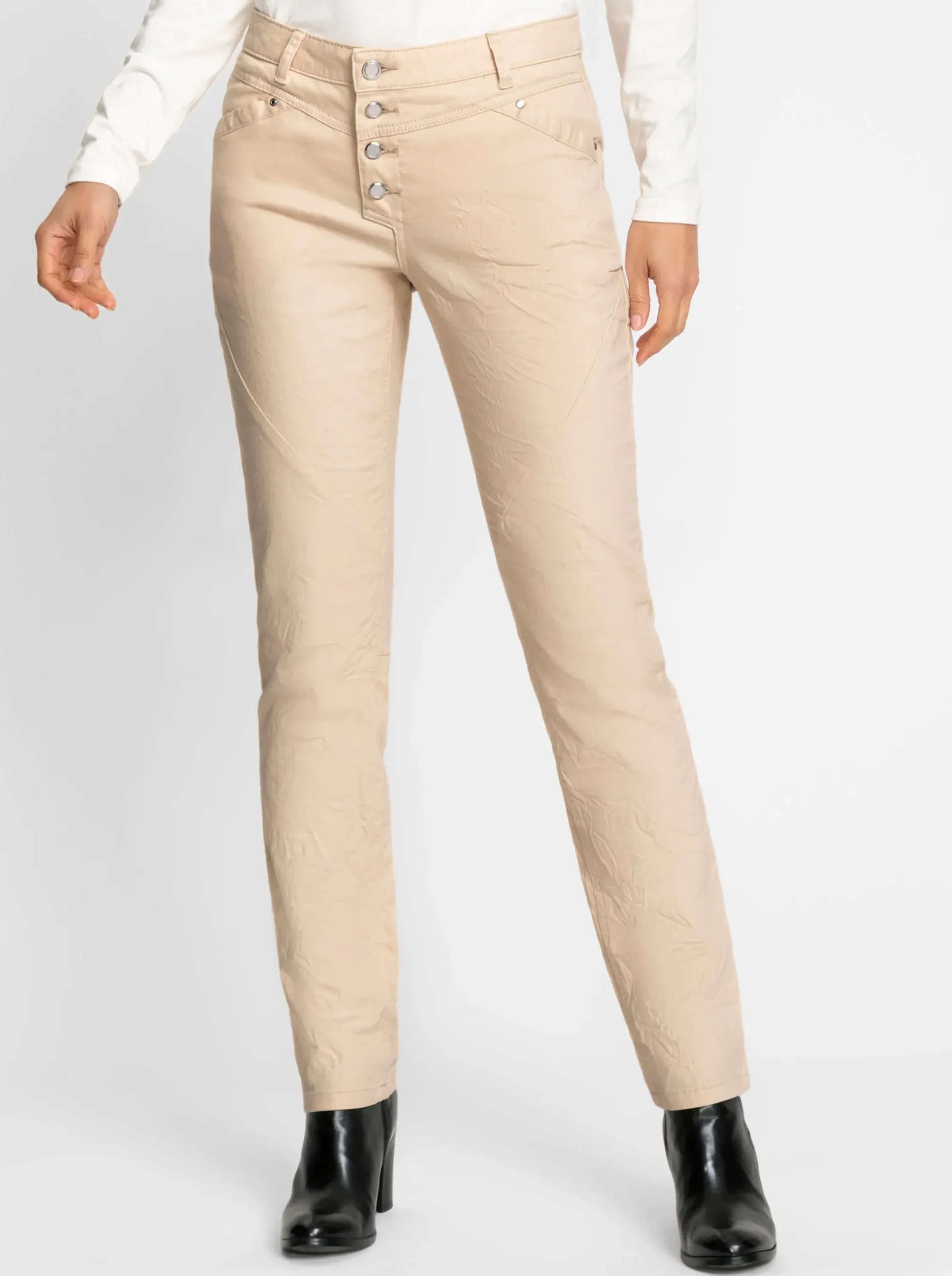 Jeans| Baumwollhose mit Knopfleiste statt Reißverschluss elfenbein