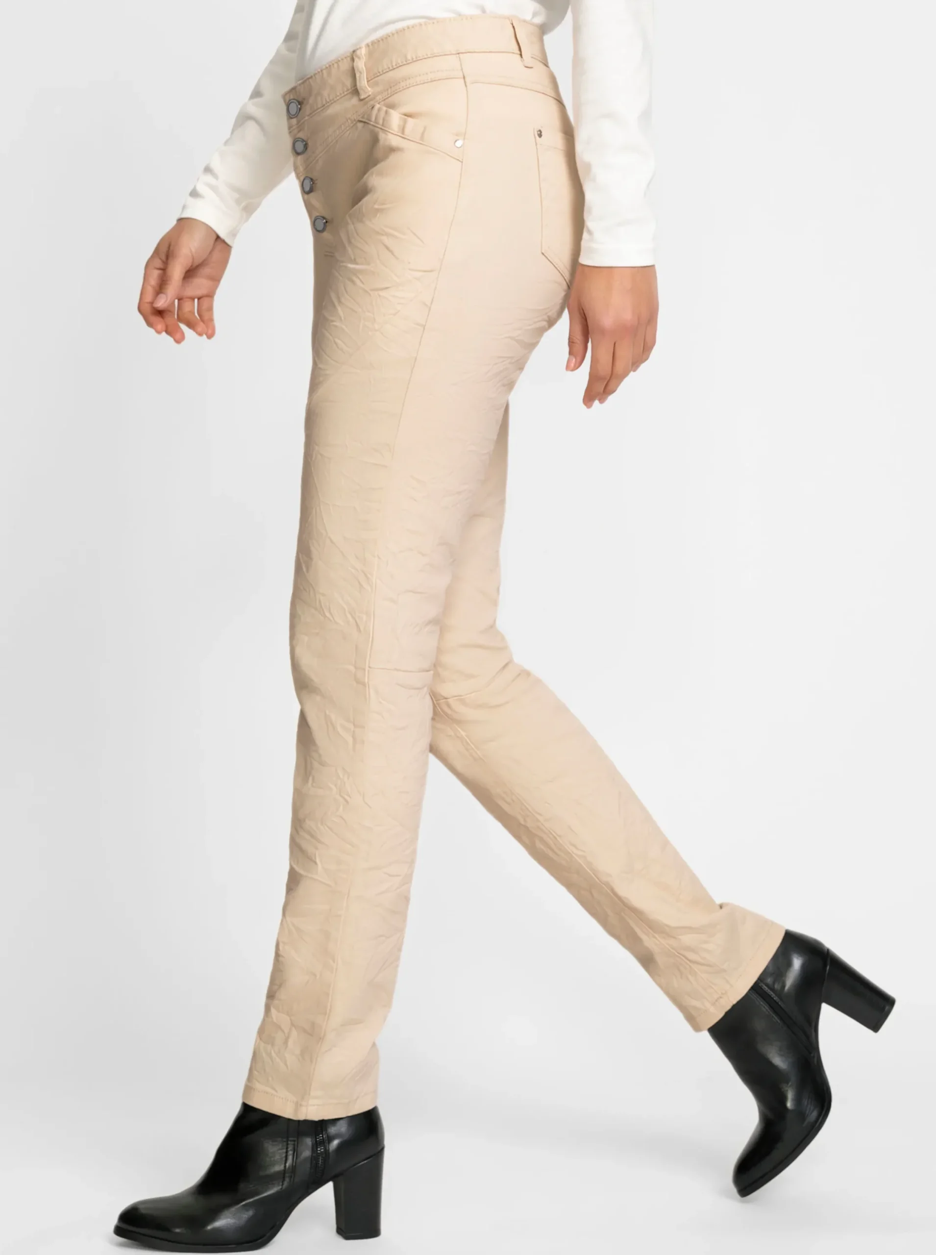 Jeans| Baumwollhose mit Knopfleiste statt Reißverschluss elfenbein