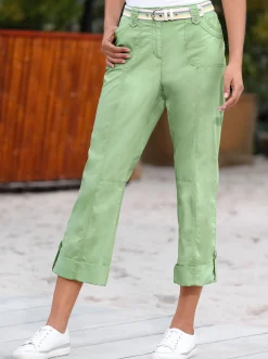 Basics|Hosen| Baumwollhose mit krempelbaren Beinen eucalyptus