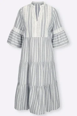 Strandkleider|Kleider|heine Baumwollkleid ecru-dunkelblau-gemustert