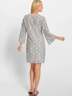 Kleider|heine Baumwollkleid ecru-schwarz-gemustert