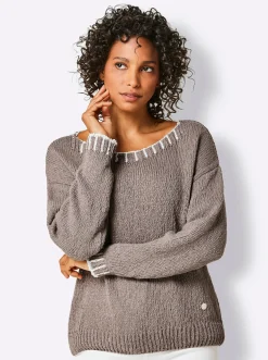Pullover|CREATION L PREMIUM Baumwollpullover in Grobstrick-Qualität taupe