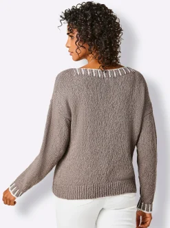 Pullover|CREATION L PREMIUM Baumwollpullover in Grobstrick-Qualität taupe