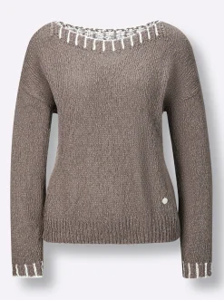 Pullover|CREATION L PREMIUM Baumwollpullover in Grobstrick-Qualität taupe