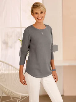 Basics| Baumwollpullover mit überlappendem Saum grau-meliert