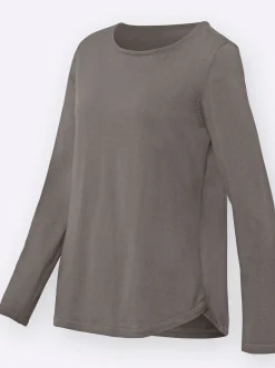 Basics| Baumwollpullover mit überlappendem Saum grau-meliert