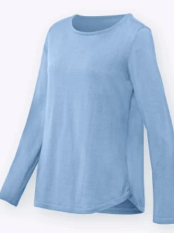 Basics|Pullover| Baumwollpullover mit überlappendem Saum eisblau