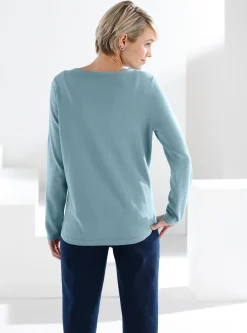 Basics|Pullover| Baumwollpullover mit überlappendem Saum aqua