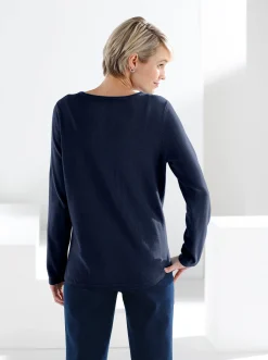 Basics|Pullover| Baumwollpullover mit überlappendem Saum marine