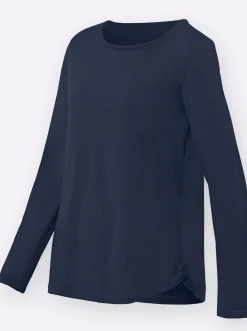 Basics|Pullover| Baumwollpullover mit überlappendem Saum marine