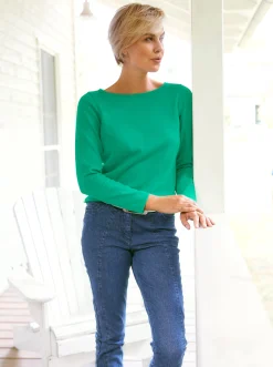 Basics|heine Baumwollpullover mit leichtem U-Boot-Ausschnitt grün