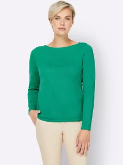 Basics|heine Baumwollpullover mit leichtem U-Boot-Ausschnitt grün