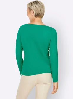 Basics|heine Baumwollpullover mit leichtem U-Boot-Ausschnitt grün