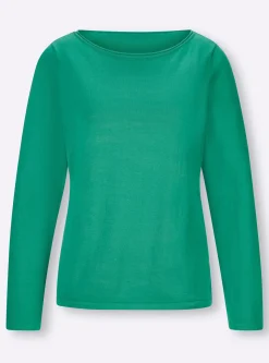 Basics|heine Baumwollpullover mit leichtem U-Boot-Ausschnitt grün
