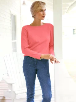 Basics|heine Baumwollpullover mit leichtem U-Boot-Ausschnitt koralle