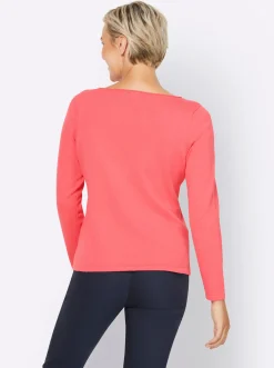 Basics|heine Baumwollpullover mit leichtem U-Boot-Ausschnitt koralle