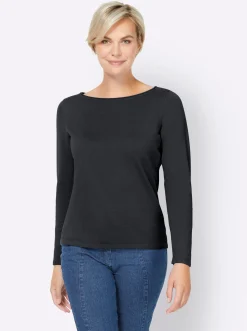 Basics|heine Baumwollpullover mit leichtem U-Boot-Ausschnitt marine
