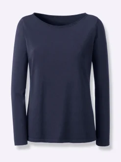 Basics|heine Baumwollpullover mit leichtem U-Boot-Ausschnitt marine