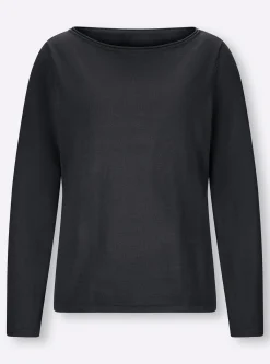 Basics|heine Baumwollpullover mit leichtem U-Boot-Ausschnitt marine