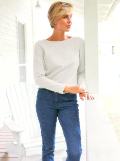 Basics|Pullover|heine Baumwollpullover mit leichtem U-Boot-Ausschnitt weiß