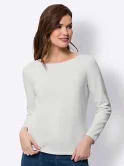 Basics|Pullover|heine Baumwollpullover mit leichtem U-Boot-Ausschnitt weiß