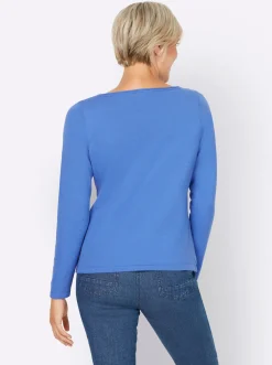 Basics|heine Baumwollpullover mit leichtem U-Boot-Ausschnitt royalblau