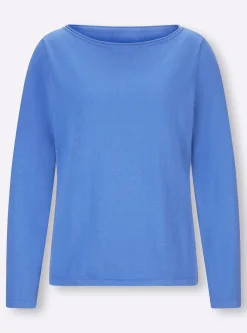 Basics|heine Baumwollpullover mit leichtem U-Boot-Ausschnitt royalblau