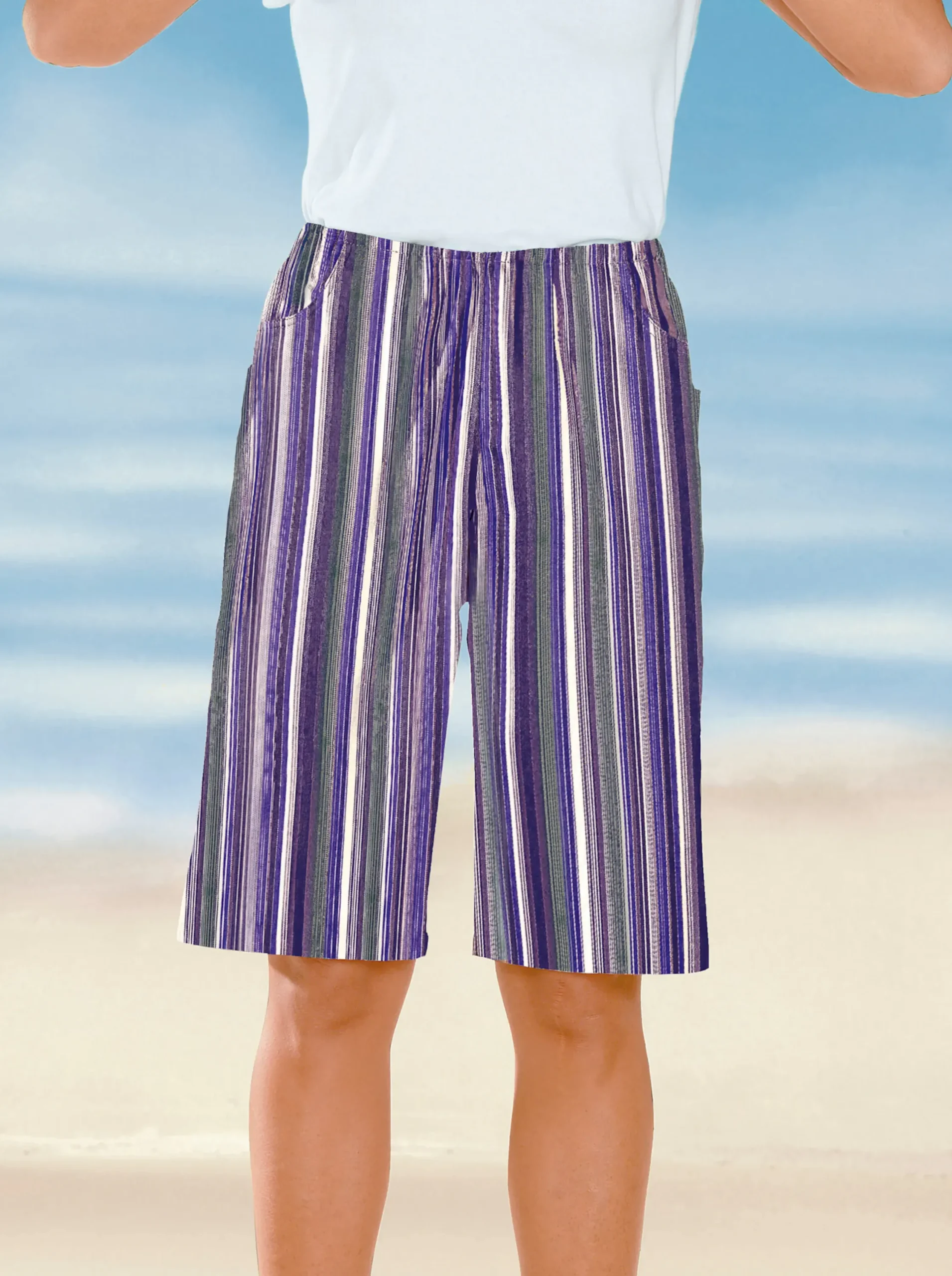 Hosen| Bermudas mit Rundum-Dehnbund beere-gestreift