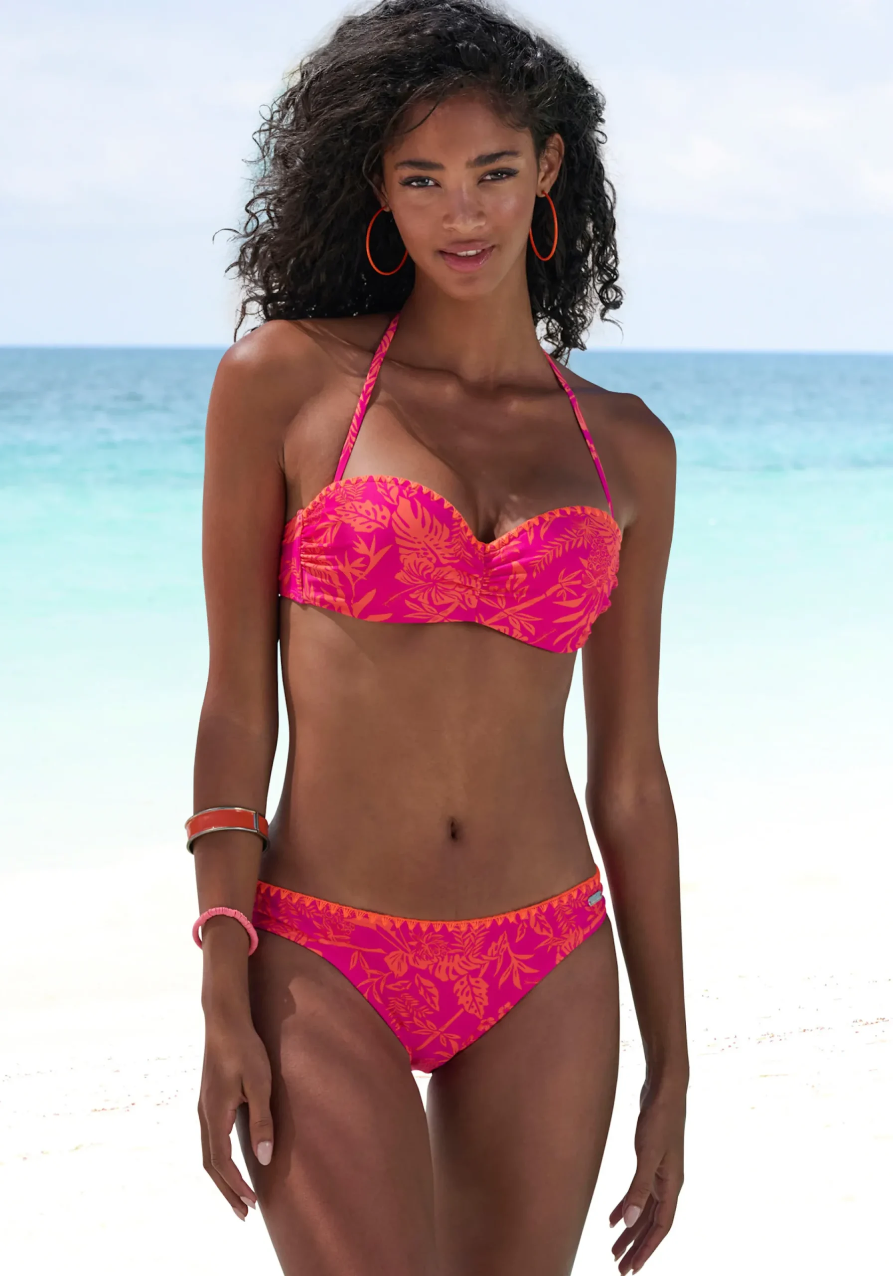Bikinis|Venice Beach Bügel-Bandeau-Bikini orange-pinkbedruckt