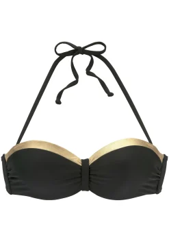 Bikinis|LASCANA Bügel-Bandeau-Bikini-Top schwarz-goldfarben
