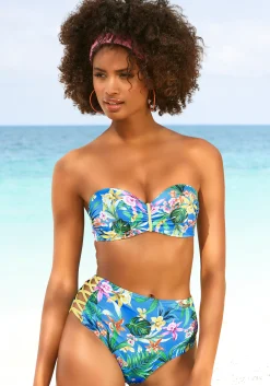 Bikinis|Venice Beach Bügel-Bandeau-Bikini-Top blau-bedruckt