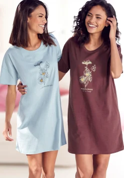 Nachtwäsche|Vivance Dreams Bigshirt bordeaux+hellblau