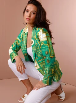 Blazer|CREATION L PREMIUM Blazer grün-gelb-bedruckt