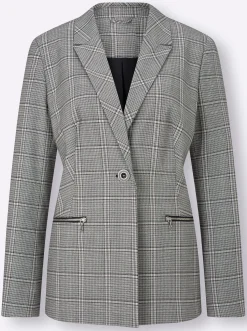Blazer| Blazer schwarz-weiß-kariert