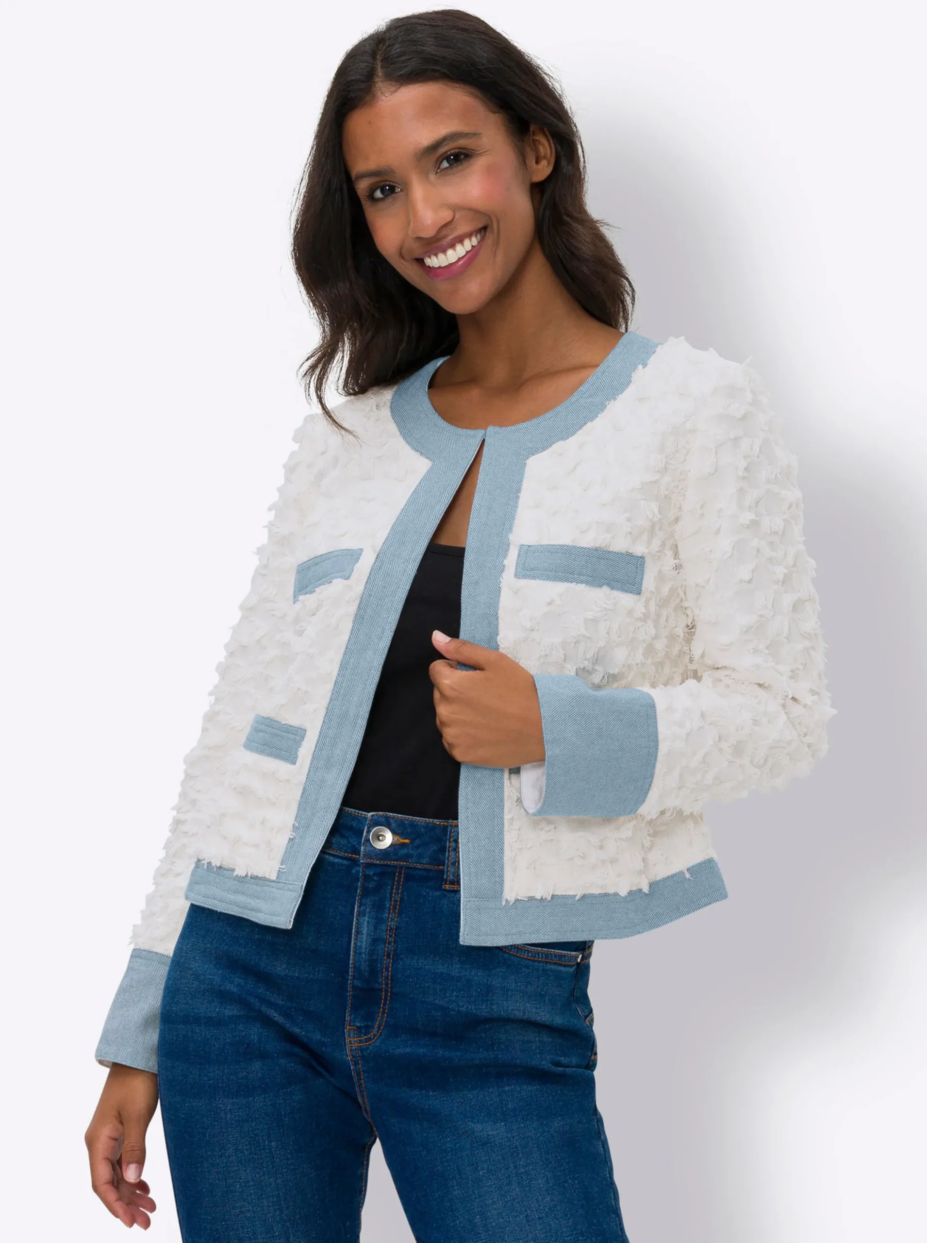 Blazer|heine Blazer mit Jeans-Akzenten weiß