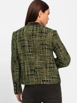 Blazer|heine Blazer mit Samt-Details schwarz-oliv-gemustert