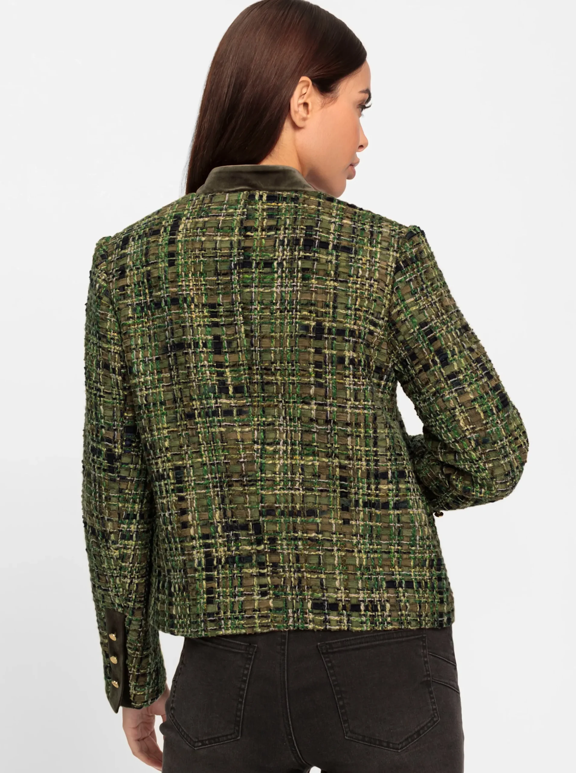 Blazer|heine Blazer mit Samt-Details schwarz-oliv-gemustert