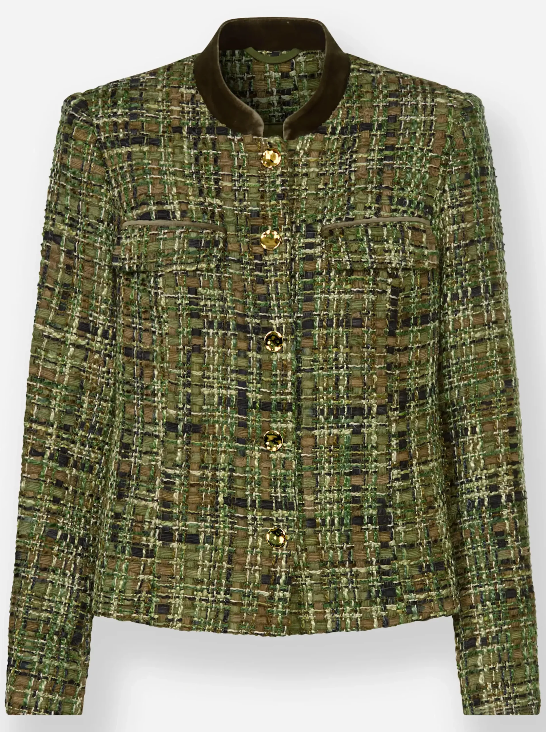 Blazer|heine Blazer mit Samt-Details schwarz-oliv-gemustert