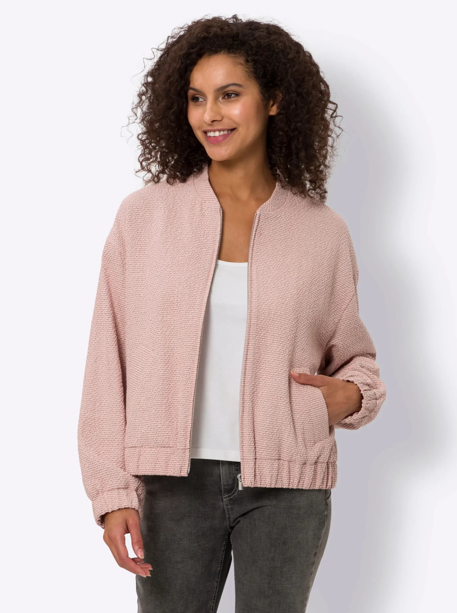 Blazer|heine Blousonjacke in Bouclé-Qualität champagner-rosenquarz-meliert